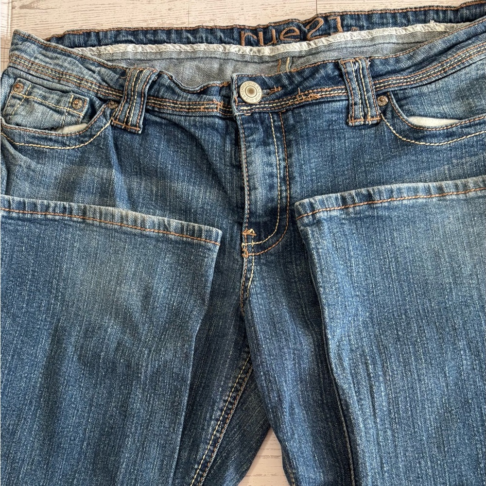 Rue21 Blue Flare Wide Leg Jeans with Natural Fading